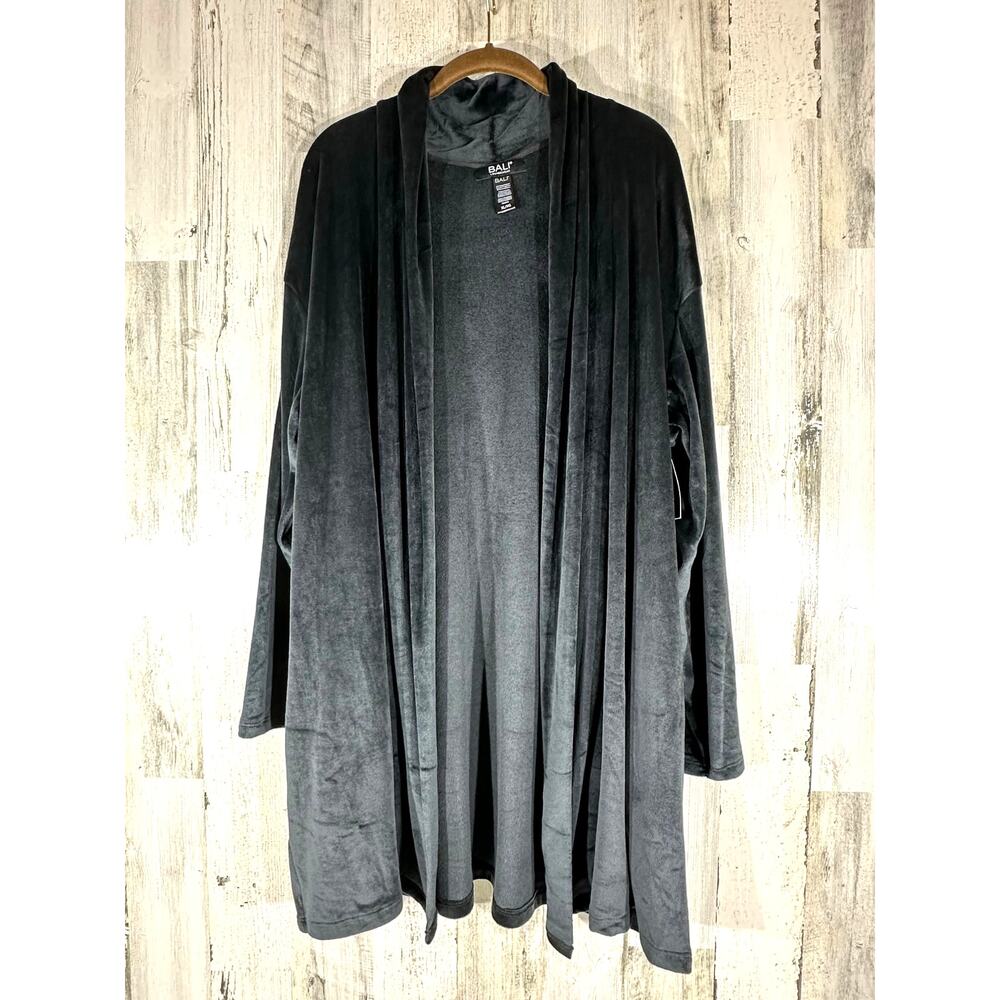 Bali Loungewear Cardigan Size XL Charcoal Gray Velour Open Front Very Soft‎